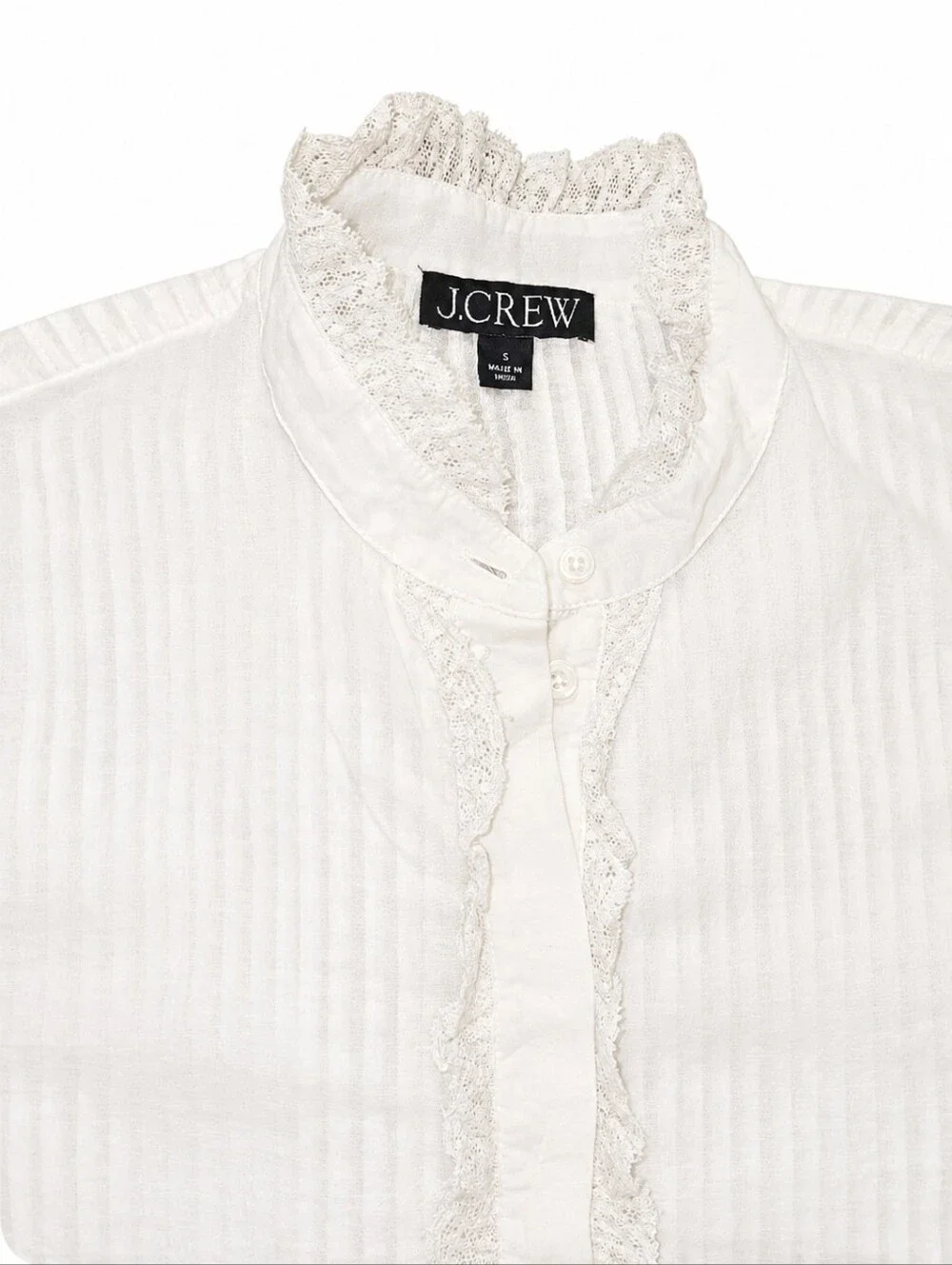 J.Crew Lace-Trim Cinched-Waist Cotton Voile Top White Size S